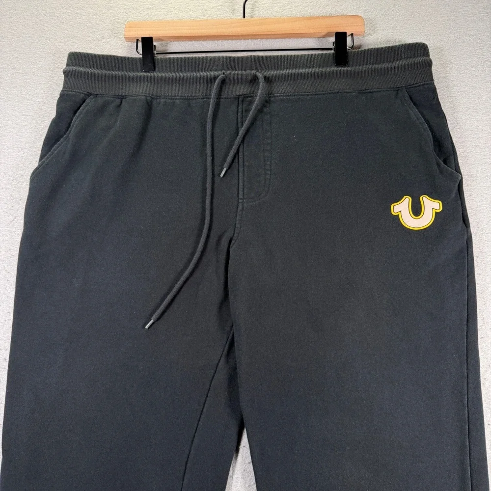 True Religion Mens Joggers Black Logo Waistband Drawstring Size XXL‎ Comfort